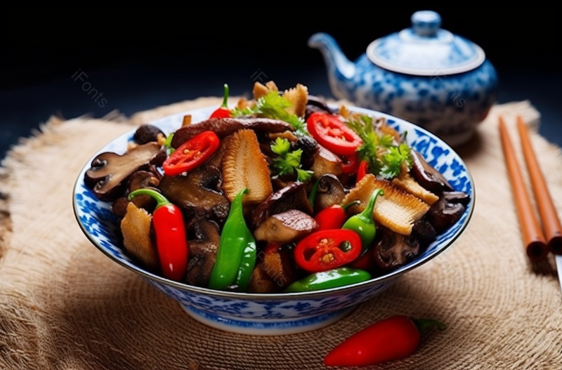 中国菜茶树菇炒肉,高清,摄影图,摄影图片,图片大全,摄影图免费下载